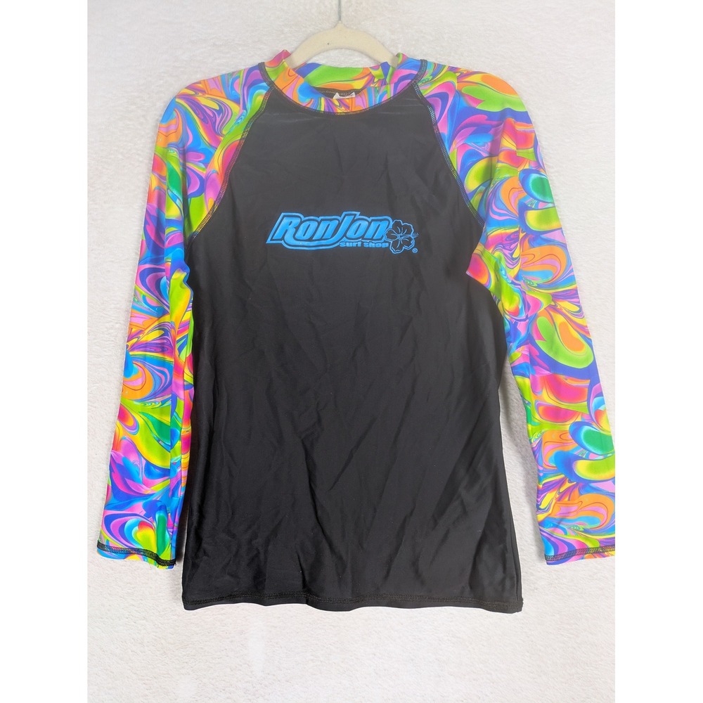 Ron Jon Surf Shop Rash Guard Women's M Black Psychedelic Swirl Long Sleeve
